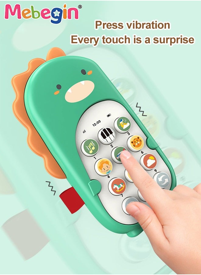 MEBEGIN Smart Early Education Mobile Phone, Teething Phone Toy for Babies, Dinosaur Phone Toys with Light and Sound, Portable Preschool Learning Phone with 2 models and 12 Function Buttons, Ideal Gift for Kids Aged 6 Month+, 3 AAA Batteries(not included), 8*14.2cm  - Image 4