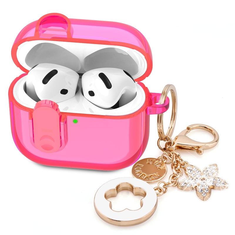 VISOOM (with Safety Lock) Clear Case Compatible with Cute Apple Airpods 4 Cases 2024 Women, VISOOM Soft TPU Transparency Air pods 4 Gen Case iPods 4 Earbuds Case Girl Bling Keychain for Airpod iPod 4th Gen - Image 1