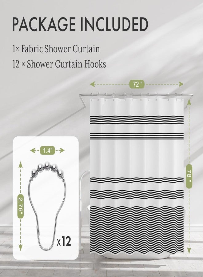 AmazerBath Long Shower Curtain, 72x78 Striped Black Fabric Shower Curtain Set with 12 Shower Curtain Hooks, Rustic Cloth Black and White Shower Curtain, Farmhouse Bathroom Shower Curtain Sets - Image 2