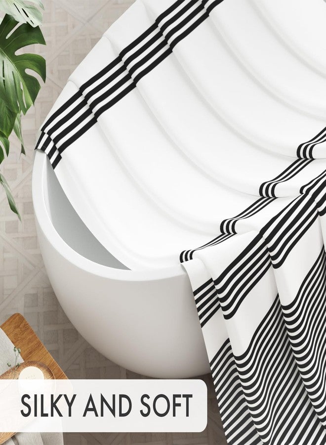 AmazerBath Long Shower Curtain, 72x78 Striped Black Fabric Shower Curtain Set with 12 Shower Curtain Hooks, Rustic Cloth Black and White Shower Curtain, Farmhouse Bathroom Shower Curtain Sets - Image 3