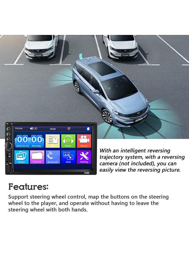 7 Inch Car MP5 Player Double Din Stereo FM Radio BT Hands-Free Calling Support TF Card/USB/AUX-IN Phone Link Reverse Picture Steering Wheel Control