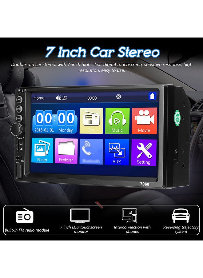 7 Inch Car MP5 Player Double Din Stereo FM Radio BT Hands-Free Calling Support TF Card/USB/AUX-IN Phone Link Reverse Picture Steering Wheel Control