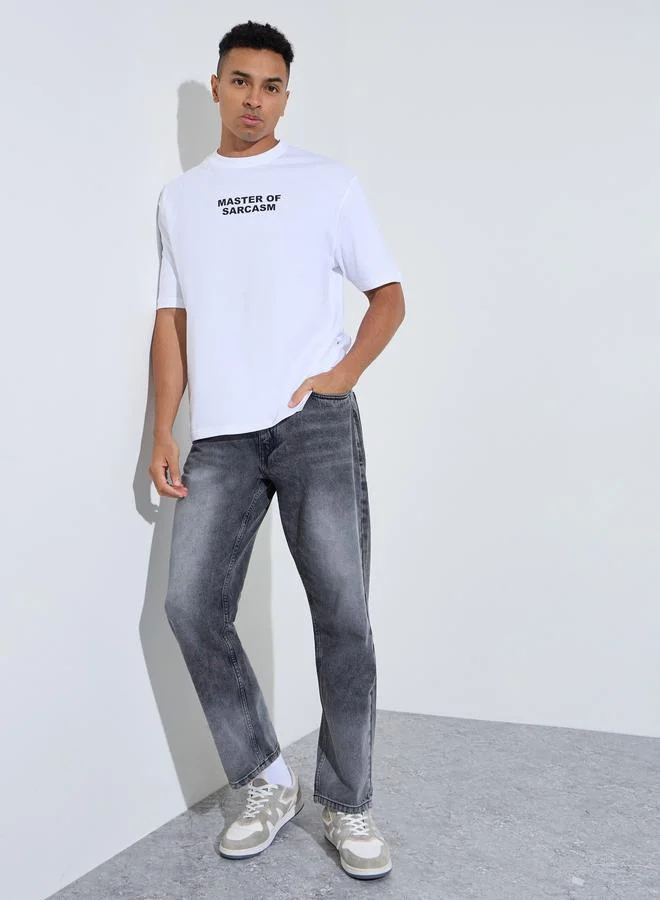 Styli Black Mid Washed Relaxed Fit Denim Jeans