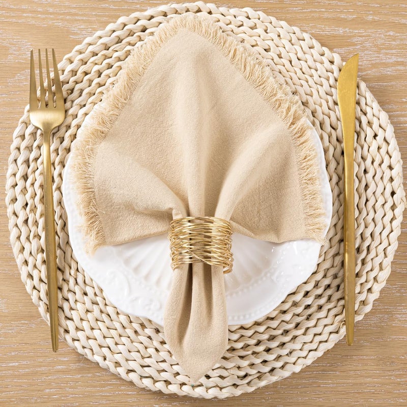 LINXTAR Handmade Cloth Napkins with Fringe 4 Pack 17x17 Thick Cotton Linen Napkins Soft Versatile Dinner Table Napkins for Parties Weddings Everyday Use  Beige - Image 5