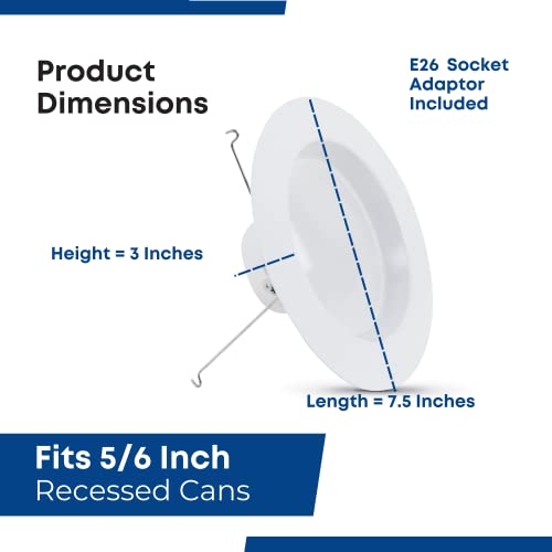 Feit Electric 5-6 inch LED Recessed Downlight - Pre-Mounted Trim - Standard Base Adapter - 3000K CCT Bright White - Dimmable- 75W Equivalent - 45 Year Life - 925 Lumens, LEDR56/930CA - Image 5