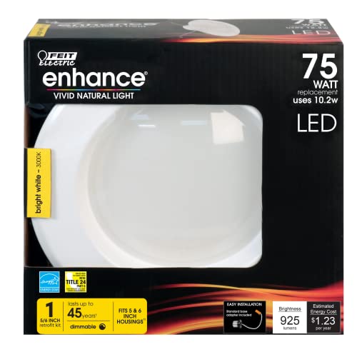 Feit Electric 5-6 inch LED Recessed Downlight - Pre-Mounted Trim - Standard Base Adapter - 3000K CCT Bright White - Dimmable- 75W Equivalent - 45 Year Life - 925 Lumens, LEDR56/930CA - Image 3