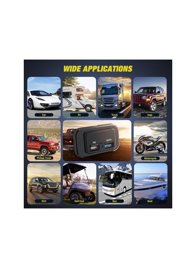 PROMASS 2 Ports 12V/24V USB Outlet 58W, Dual Quick Charge, PD Type-C (USB C) & QC3.0 USB Port Panel Wall Mount Automotive Car USB Socket Charger Power Adapter for RV Marine Boat Bus ATV Motorcycle Truck - Image 3