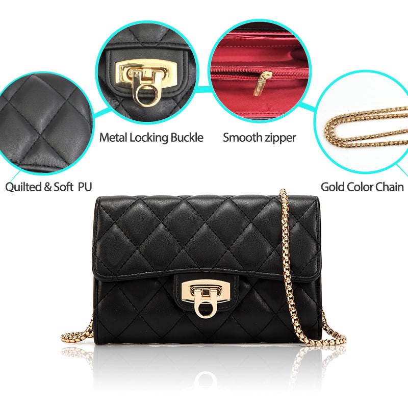 Cizenal Small Black Clutch Purses for Women with Quilted Designs, Women's Trendy Quilted Crossbody Bags - Stylish Shoulder Handbags (Black) - Image 4