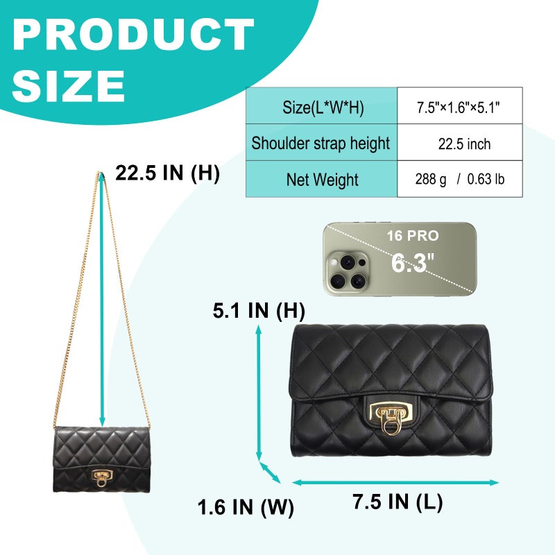 Cizenal Small Black Clutch Purses for Women with Quilted Designs, Women's Trendy Quilted Crossbody Bags - Stylish Shoulder Handbags (Black) - Image 3