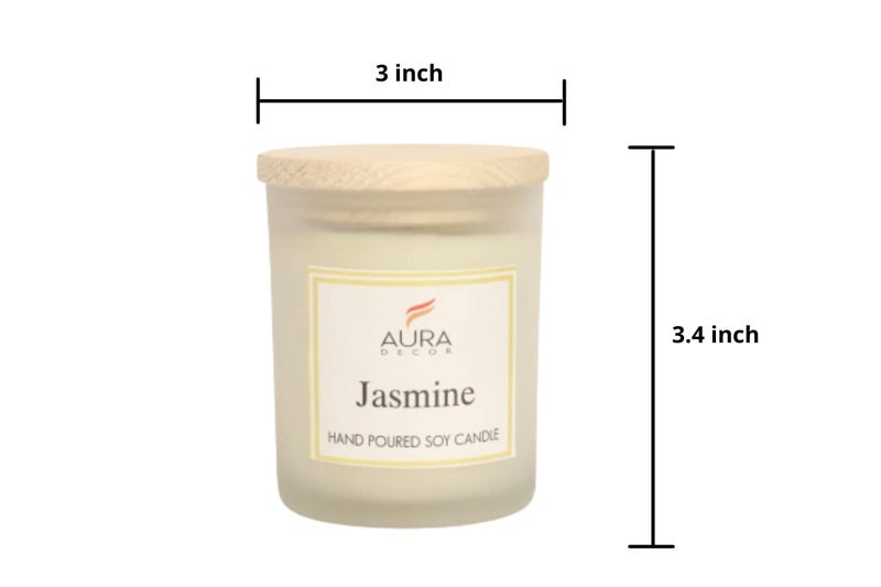 AURA DECOR AuraDecor Hand Poured Fragrance Soy Wax Glass Candle 150 gm (with Wooden Lid & Comes in a Gift Box) | 100% Organic Wax Candle with Essential Oils (Frosted_Jasmine) - Image 2