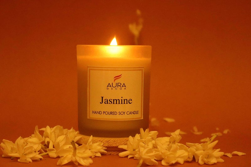 AURA DECOR AuraDecor Hand Poured Fragrance Soy Wax Glass Candle 150 gm (with Wooden Lid & Comes in a Gift Box) | 100% Organic Wax Candle with Essential Oils (Frosted_Jasmine) - Image 4