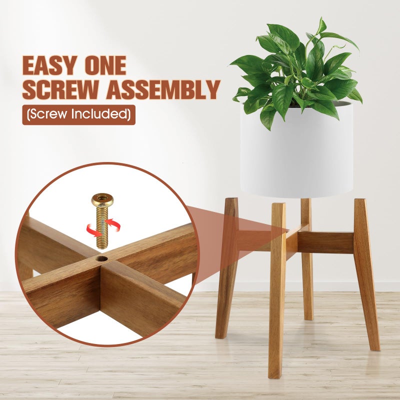RAINBLELAND Indoor Plant Stand, Mid Century Modern Plant Holder, Pot Stand for Large Plants, Stable Wood Planter Stand for Indoor Outdoor, Fit 11 Inch Pots - Image 3
