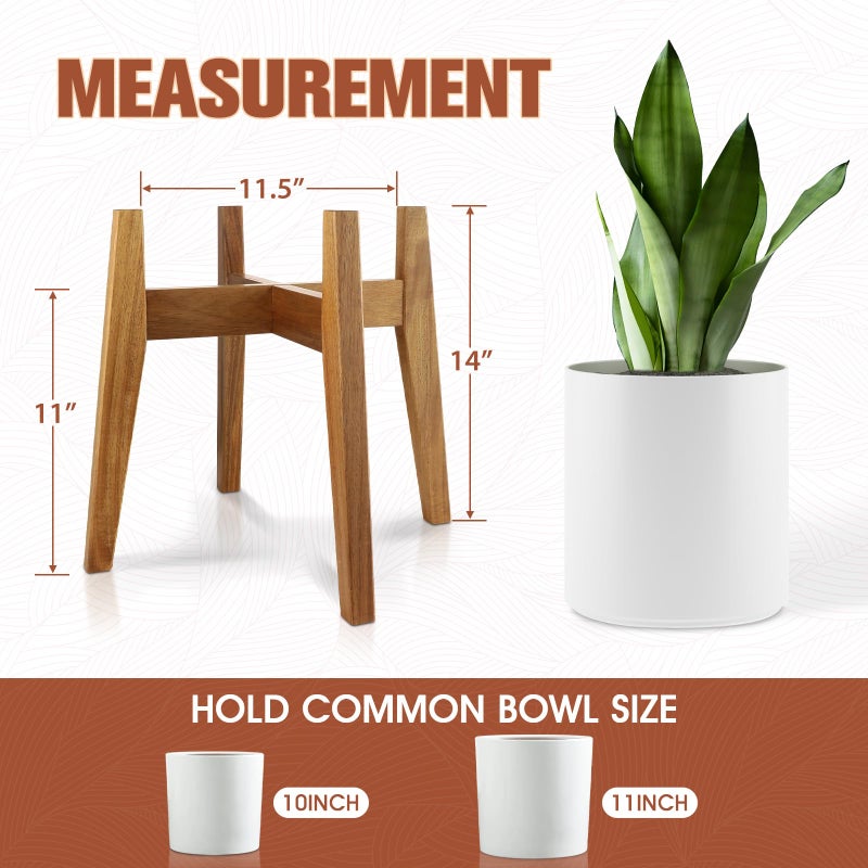 RAINBLELAND Indoor Plant Stand, Mid Century Modern Plant Holder, Pot Stand for Large Plants, Stable Wood Planter Stand for Indoor Outdoor, Fit 11 Inch Pots - Image 2