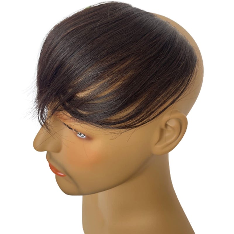 Voloria Men Forehead Hairline Toupee 100% Human Hair Skin PU Man Hairpieces Frontal Hair Topper for Receding Natural Hairline Replacement Systems #2 Dark Brown Color 0.78x6.29INCH - Image 2
