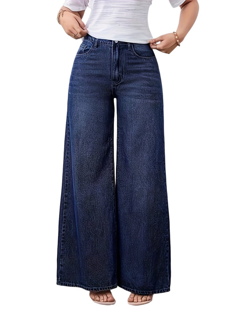 Women'S Denim Trousers That Are Versatile And Stylish, Featuring High-Waisted Wide-Leg Design, Focusing on Trendy Pieces for Fashionable Ladies - Image 1