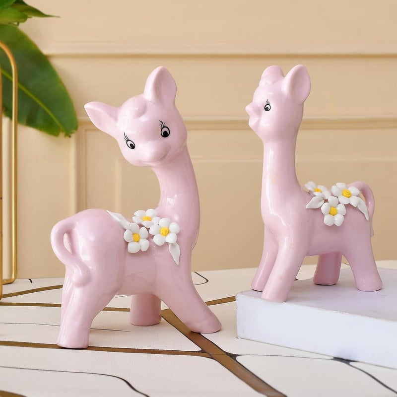 Xtore Modern fox Pair Ceramic Art Figurine Beautiful Home Decor Pack of 2 PINK - Image 1