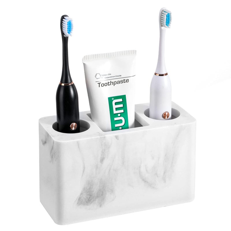 Luxspire Toothbrush Holder, 3 Slots Electric Toothbrush and Toothpaste Holder, Bathroom Countertop Storage Bathroom Accessories Toothbrush Stand for Vanity Counter Organizer Caddy - Gravel White - Image 1
