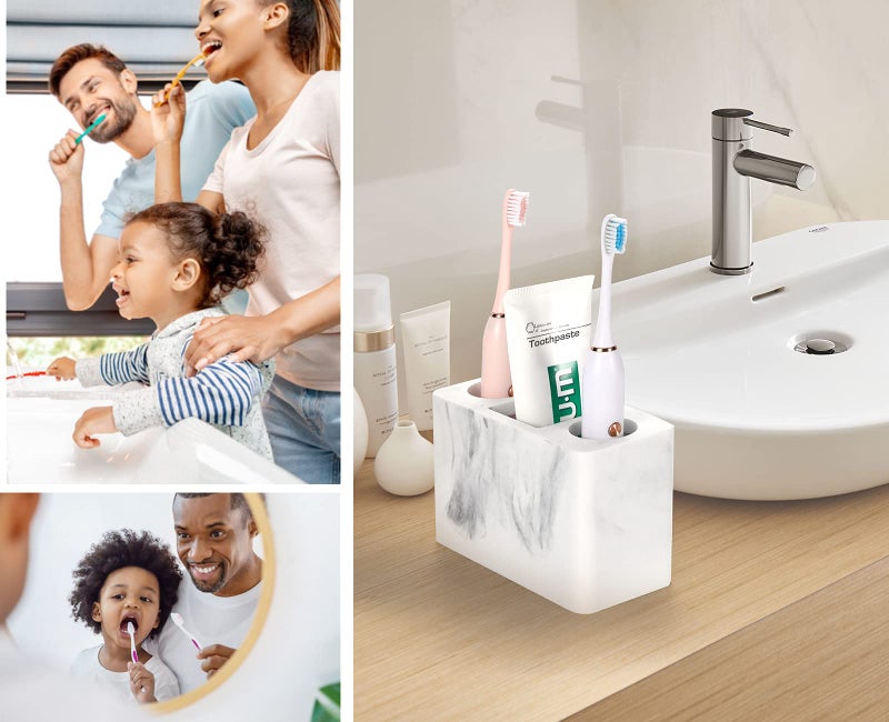 Luxspire Toothbrush Holder, 3 Slots Electric Toothbrush and Toothpaste Holder, Bathroom Countertop Storage Bathroom Accessories Toothbrush Stand for Vanity Counter Organizer Caddy - Gravel White - Image 4