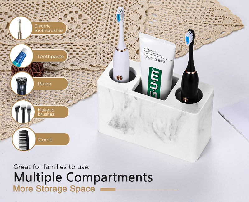 Luxspire Toothbrush Holder, 3 Slots Electric Toothbrush and Toothpaste Holder, Bathroom Countertop Storage Bathroom Accessories Toothbrush Stand for Vanity Counter Organizer Caddy - Gravel White - Image 2