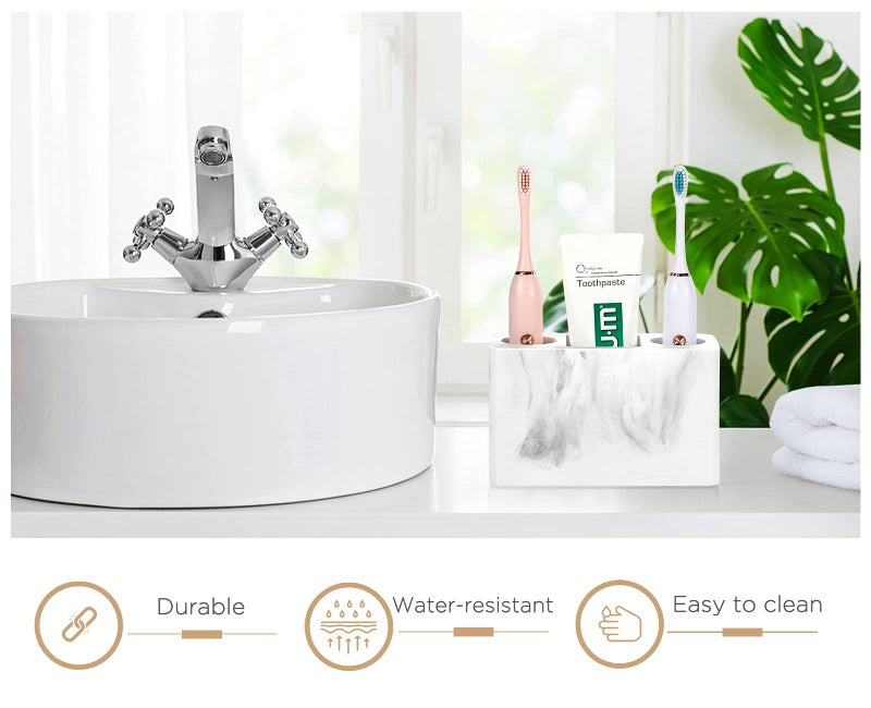 Luxspire Toothbrush Holder, 3 Slots Electric Toothbrush and Toothpaste Holder, Bathroom Countertop Storage Bathroom Accessories Toothbrush Stand for Vanity Counter Organizer Caddy - Gravel White - Image 3