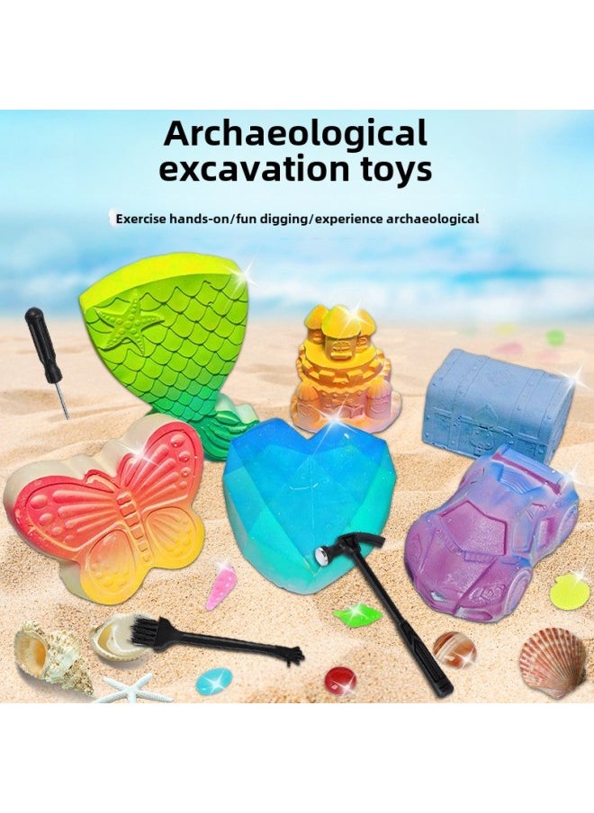 null - Archaeological Mining Toys Dinosaur Archaeological Fossil Gem Children's Handmade DIY Archaeological Mining Blind Box Digging Gem-Color:Large-tank Version Of The Variant Gold Steel (1 Random Doll 1 Motorcycle Racing 2 Special-shaped Gems 8-10 Broken Gems) - Image 1