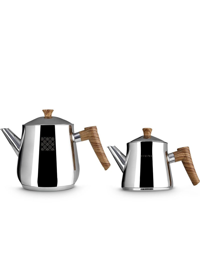 Serenk Serenk Traditional Turkish Tea Pot, 18/10 Stainless Steel, Rapid Boil Stove Top Tea Kettle, 2 Lids, Extra Strong Forged Thermo-Capsule Bottom, Mirror Polished Design, 3 Qt  - Image 2