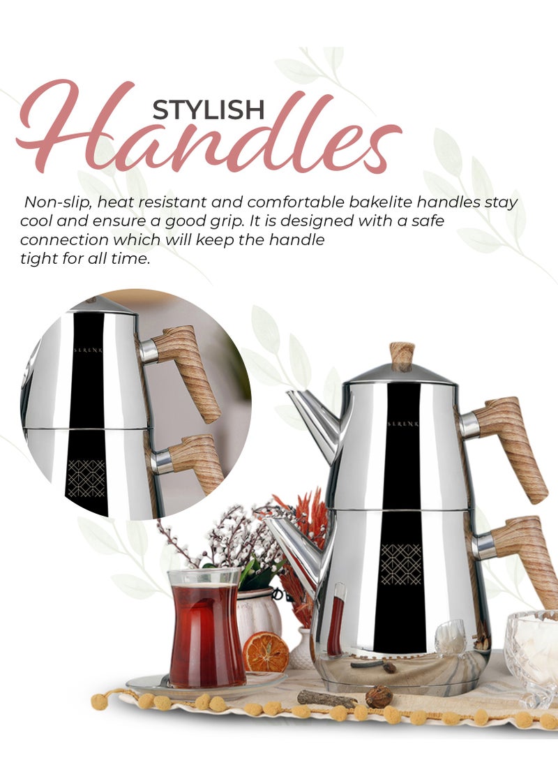 Serenk Serenk Traditional Turkish Tea Pot, 18/10 Stainless Steel, Rapid Boil Stove Top Tea Kettle, 2 Lids, Extra Strong Forged Thermo-Capsule Bottom, Mirror Polished Design, 3 Qt  - Image 4