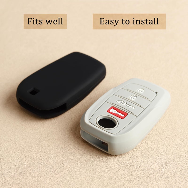 TANDRIVE Key Fob Cover for Toyota 2026 2025 2024 Tacoma and 2026-2022 Tundra, 4-Button, Silicone, 2-Pack, Black and Gray - Image 4