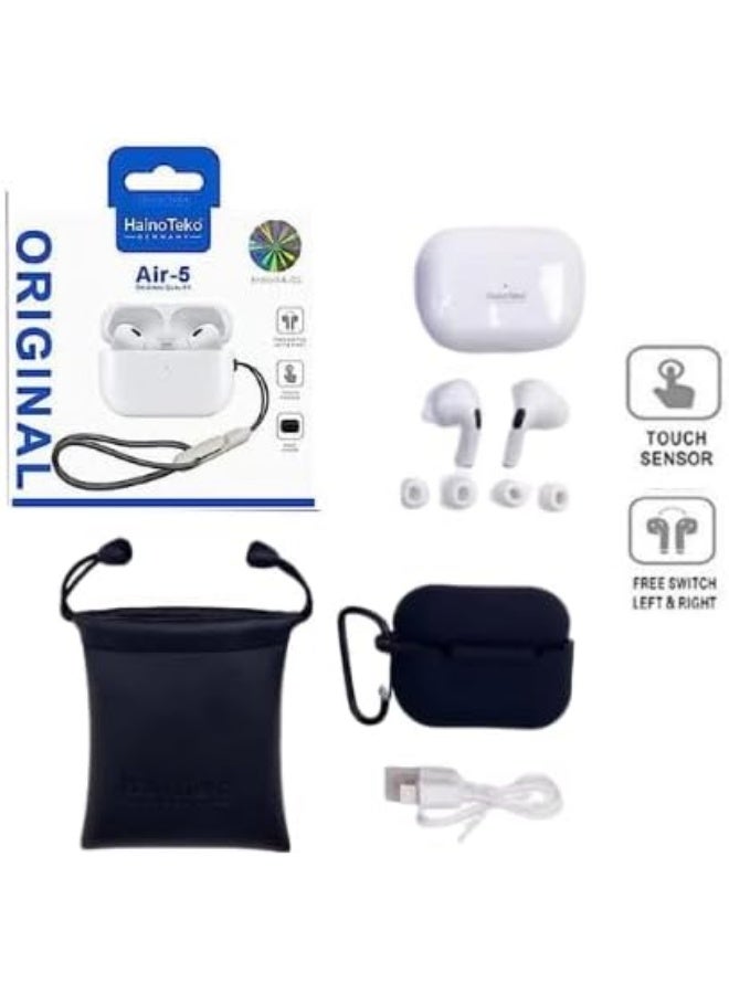 Haino Teko Air 5 Germany Wireless In-Ear Bluetooth Earphones – Haino Teko Air 5, Compatible with iPhones & Androids, High-Quality Sound, Comfortable Fit, Long Battery Life, Touch Control, Noise Isolation, Sleek White Design - Image 4