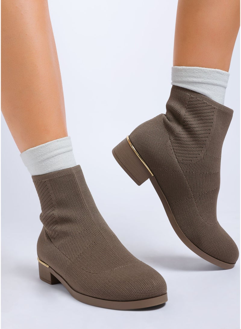 London Rag Women's Knitted Sock Boots in Taupe - Image 2