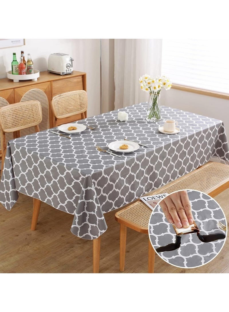 غطاء طاولة طعام مفرش طاولة مستطيل، مفرش طاولة من الفينيل المقاوم للماء مع ظهر من الفلانيل للطاولات المستطيلة، مفرش طاولة بلاستيكي مقاوم للانسكاب قابل للمسح لتناول الطعام والتخييم والاستخدام الداخلي والخارجي، 152 × 213 سم مفرش طاوله طعام - Image 1