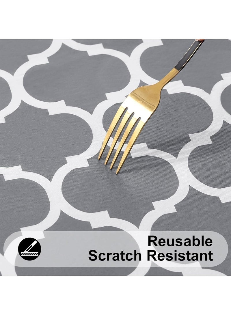 غطاء طاولة طعام مفرش طاولة مستطيل، مفرش طاولة من الفينيل المقاوم للماء مع ظهر من الفلانيل للطاولات المستطيلة، مفرش طاولة بلاستيكي مقاوم للانسكاب قابل للمسح لتناول الطعام والتخييم والاستخدام الداخلي والخارجي، 152 × 213 سم مفرش طاوله طعام - Image 4