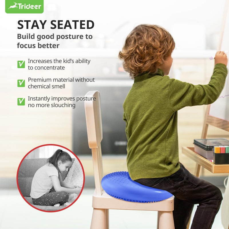 Trideer Trideer Inflated Wobble Cushion - Wiggle Seat for Sensory Kids(Multiple Colors), Balance Disc (Extra Thick), Flexible Seating for All Age (Blue)  - Image 5
