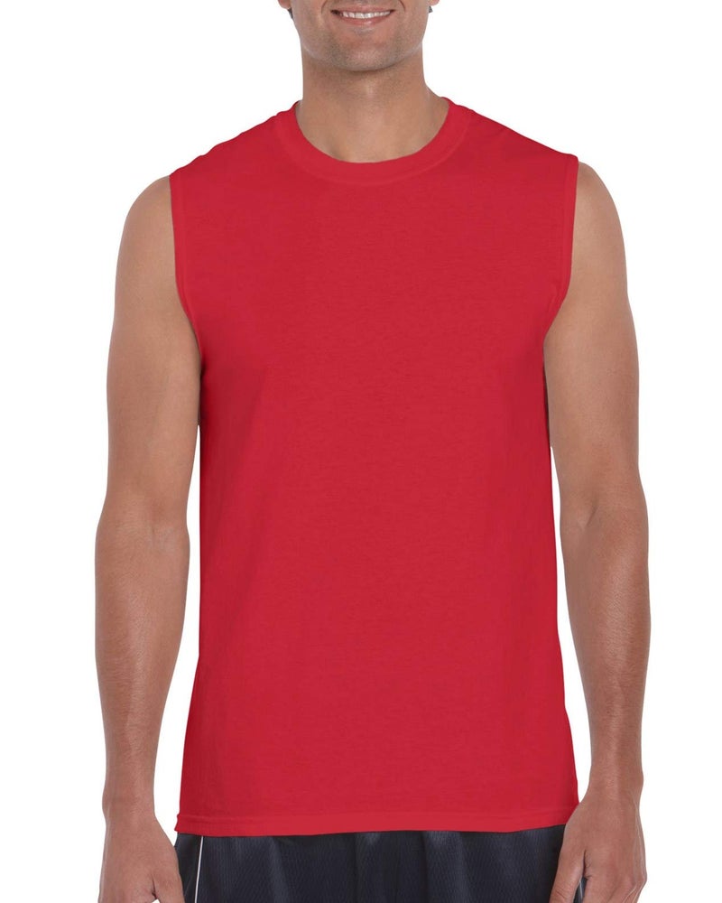 Gildan mens Ultra Cotton 6 oz. Sleeveless T-Shirt(G270)-RED-XL - Image 1