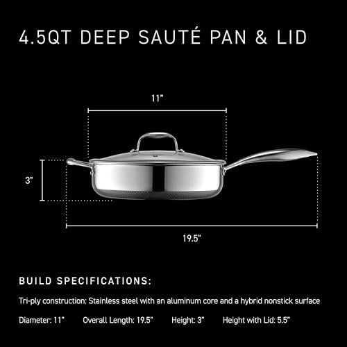 HexClad بان عميق غير لاصق هجين سعة 4.5 لتر من هيكس كلاد مع غطاء زجاجي مقسى، مقبض بارد، آمن في غسالة الصحون، آمن في الفرن حتى 900°F، جاهز للاستخدام مع الحث، متوافق مع جميع أسطح الطهي. - Image 3