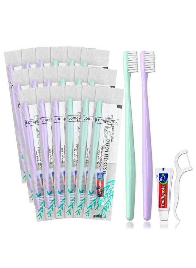 Lomgwumy Disposable Toothbrushes, Toothbrush And Toothpaste, Toothbrush And Toothpaste Travel, Comes With Floss Picks, Individually Packaged, 2 Colors, Suitable For Hotel, Home, Camping, Travel (PACK-30)  - Image 1