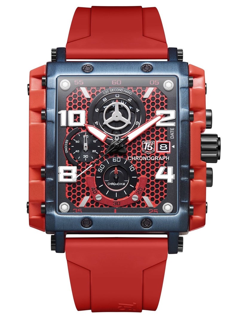 T5 T5 Men's Chronograph Square Dial Silicone Strap Watch  - Image 1