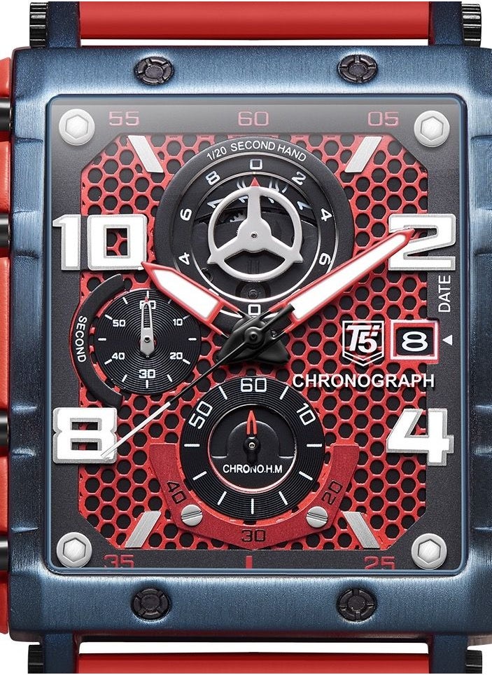 T5 T5 Men's Chronograph Square Dial Silicone Strap Watch  - Image 3