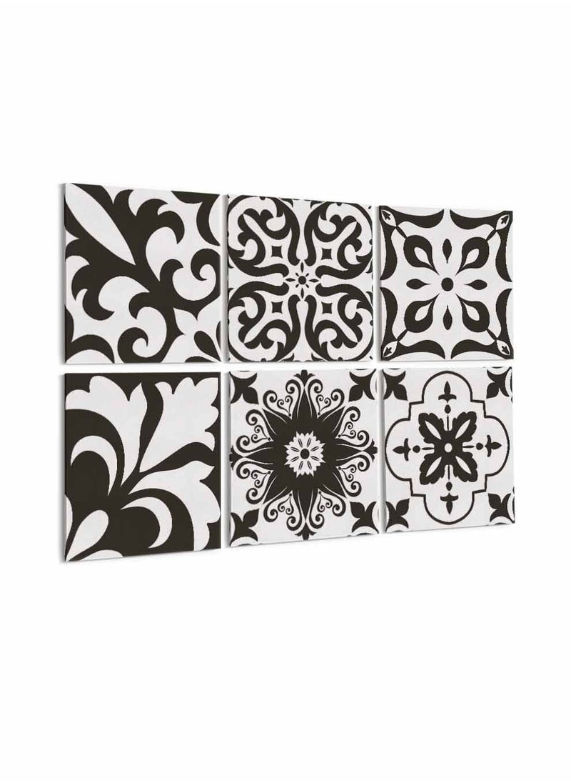 LOWHA Set Of 6 Framed Square Canvas Wall Arts Stretched Over Wooden Frame, Traditional Azulejos  Painting, For Home, Living Room, Office Decor  - Image 1