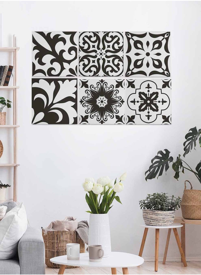 LOWHA Set Of 6 Framed Square Canvas Wall Arts Stretched Over Wooden Frame, Traditional Azulejos  Painting, For Home, Living Room, Office Decor  - Image 2