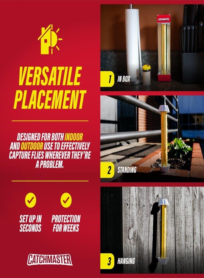 كاتشماستر مصائد ذباب كاتش ماستر جولد ستيك - 4 قطع، جاهزة للاستخدام في الأماكن المغلقة والمفتوحة. لاصق فرموني للحشرات والبعوض والذباب، أنبوب لاصق، قتل نظيف، يدوم طويلاً، غير سام - صنع في الولايات المتحدة الأمريكية - Image 4