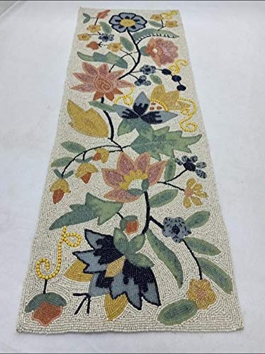 AIVIK Premium Handcrafted Beautiful Beaded Dinning Table Runner 1336 Creame Floral Desgin - Image 1