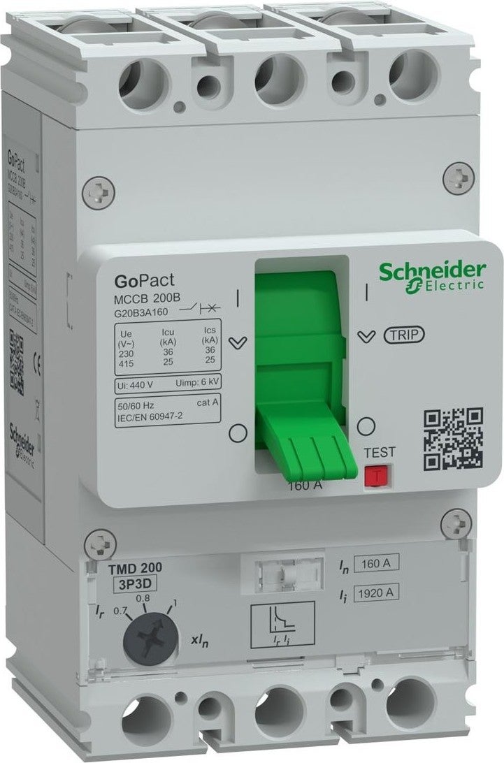 Schneider GOPACT MCCB G20B3A50 160A 25kA SWITCH WITH ADJUSTING RANGE (200B, 3P3D)  - Image 1