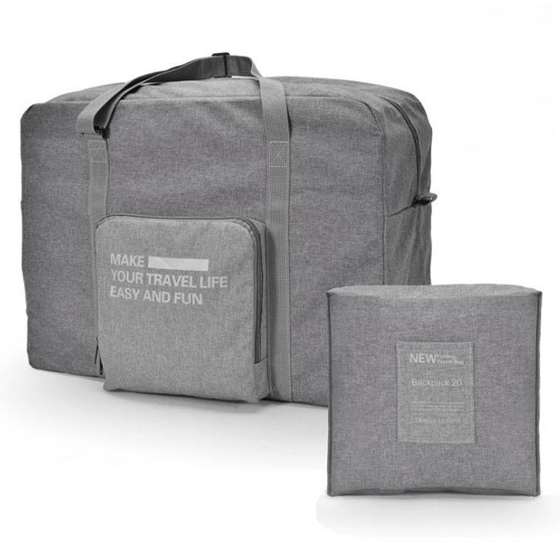 Portable Canvas Travel Duffel Bag Luggage Tote Foldable Trolley Pouch for Weekender Overnight Business (Grey) - Image 3