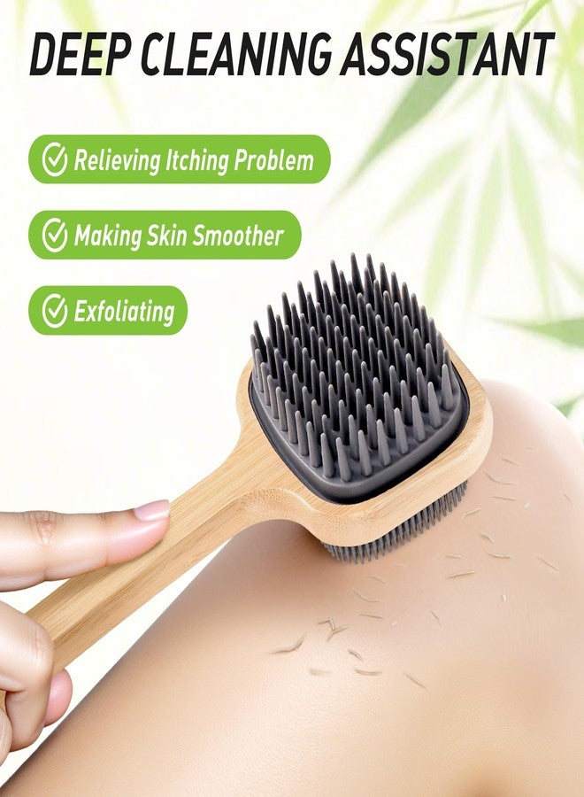 NURENDER 16.92'' Double-Sided Back Scrubber for Shower, Silicone Back Bath Brush Ideal for Sensitive Skin, Exfoliating, with Anti-Slip Bamboo Handle & Hanging Loop, Dry Body Brush for Men, Women - Image 3