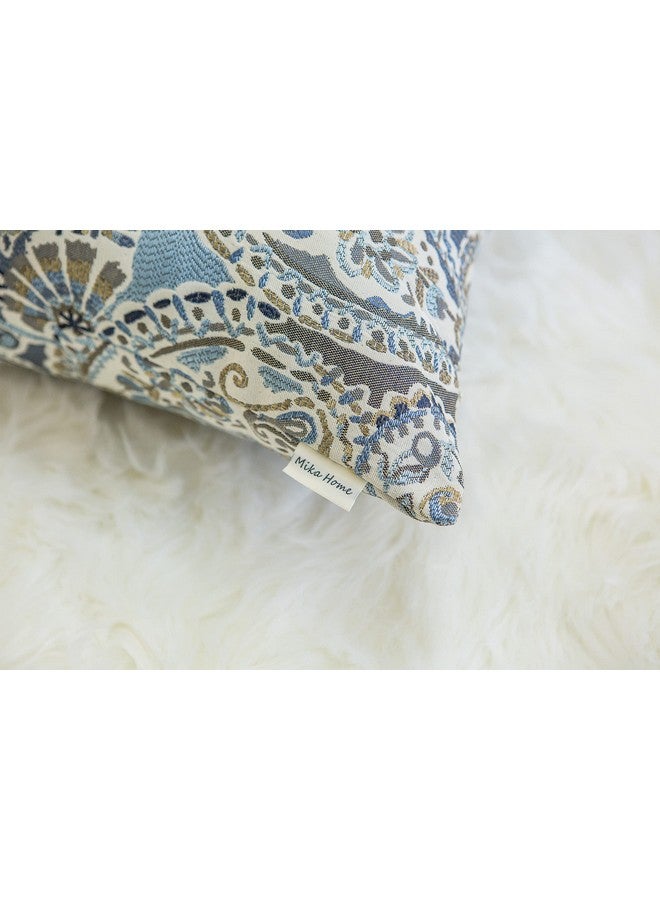 Mika Home Pack of 2 Throw Pillow Covers Decorative Pillow Shells for Sofa Couch, Paisley Pattern, 22x22 Inches,Blue Brown Cream Multicolor - Image 5