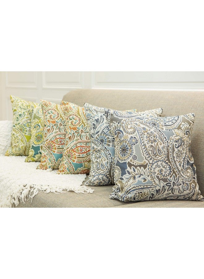 Mika Home Pack of 2 Throw Pillow Covers Decorative Pillow Shells for Sofa Couch, Paisley Pattern, 22x22 Inches,Blue Brown Cream Multicolor - Image 4