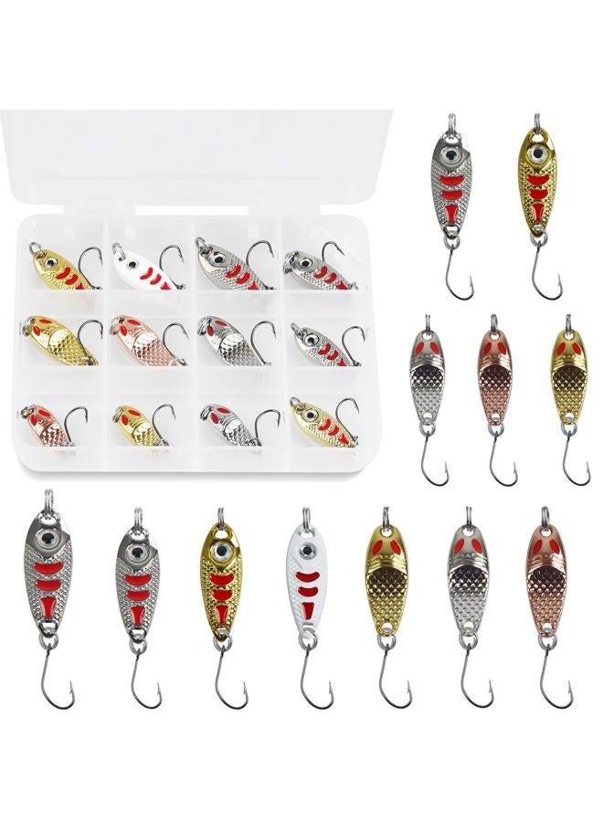 VATEICO Spoon Fishing Lures,12pcs Blade Spoons Spinnerbait with Single Hook Saltwater Jig Lure Trout Bass Salmon Pike Walleye Spinner Baits Kit for Char Perch Type A - Image 1
