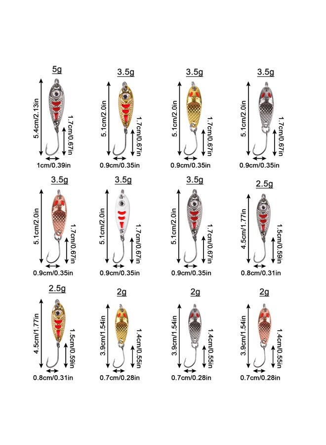 VATEICO Spoon Fishing Lures,12pcs Blade Spoons Spinnerbait with Single Hook Saltwater Jig Lure Trout Bass Salmon Pike Walleye Spinner Baits Kit for Char Perch Type A - Image 2