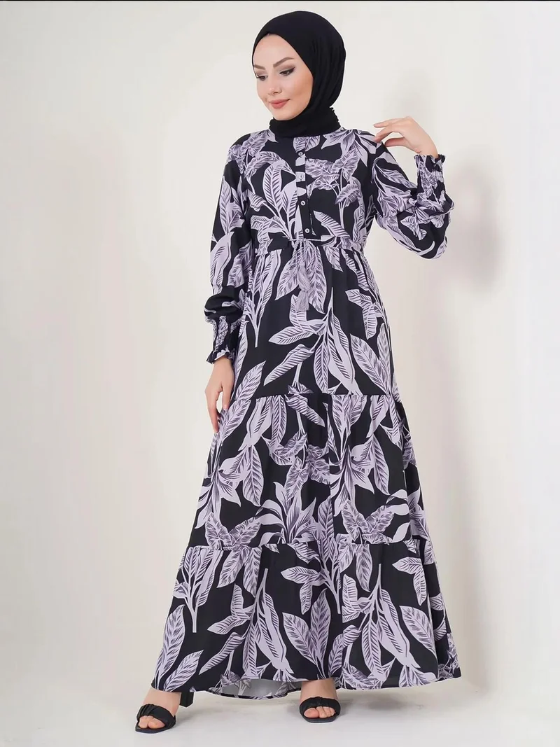 BIG DART BDART Floral Maxi Dress with Crew Neck and Button Closure